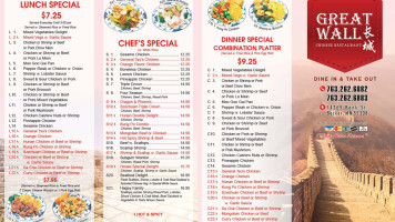 Great Wall Chinese menu