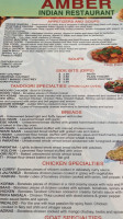 Amber Indian menu