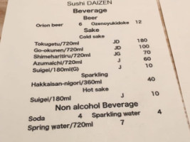 Sushi Daizen menu