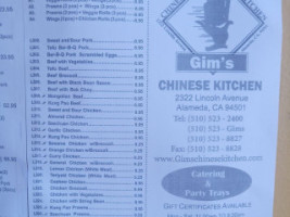 Gim's Chinese Kitchen menu