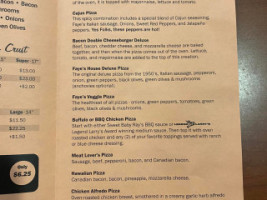 Faye's Pizza, LLC menu