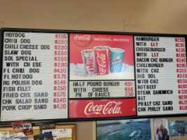 Sol's Hot Dogs menu