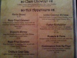 Crabby Jim's menu