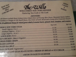 Willow Steak House menu