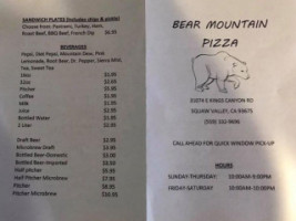 Bear Mountain Pizza menu