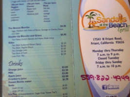 Sandals at the Beach Grill menu