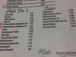 Frisco Burger menu