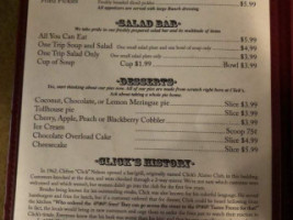 Click's Steakhouse menu