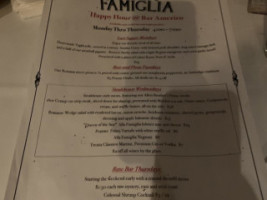 Alla Famiglia Restaurant menu