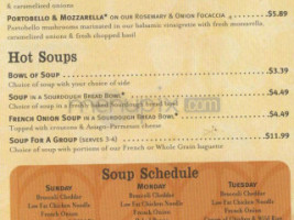 Panera Bread menu