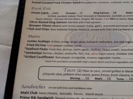 The Reef Restaurant menu