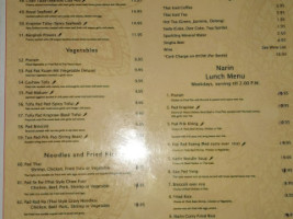 Narin Thai Cuisine menu