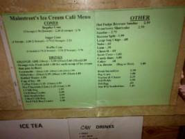 Main Street Ice Cream Cafe menu