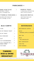 Timbers And Event Center menu