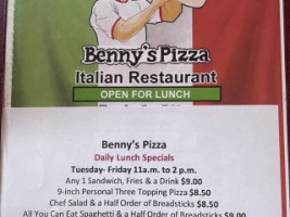 Benny's Pizza menu