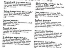 Sam's Seafood Steakhouse menu