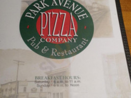 Park Avenue Pizza Company Pub menu