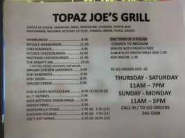 Topaz Joes Grill menu