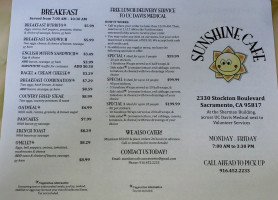 Sunshine Café menu