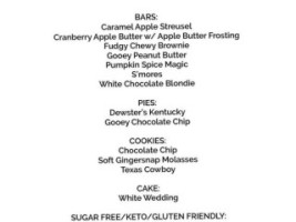 Dewster's Homemade Ice Cream Bakery menu