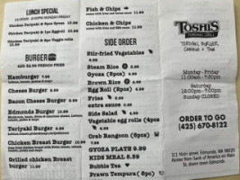 Toshi's Teriyaki menu