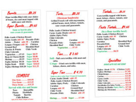 Pelayo's Mexican Food menu