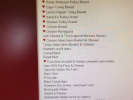 Tony's Italian Deli Sandwiches menu