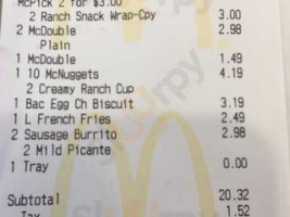 Mcdonald's menu