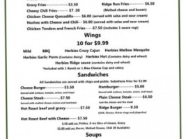 Ridge Run Tavern menu