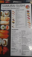 Samurai Sushi menu