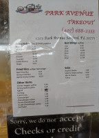 Park Avenue Takeout menu