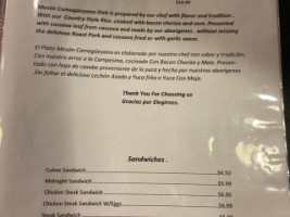 Meson Camagueyano Cuban menu