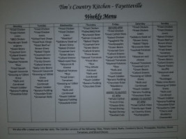 Tim's Country Kitchen, Fayetteille, Ga menu