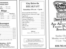 The City Drive-in menu