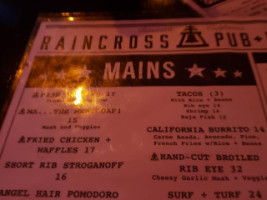 Raincross Pub Kitchen menu