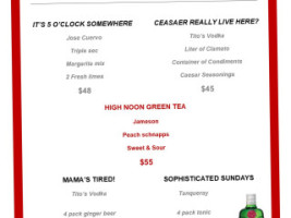 Stagecoach Casino menu