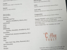 The Coffee Vault menu