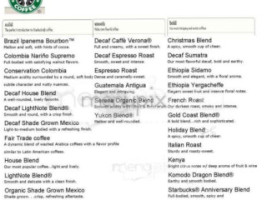 Starbucks menu