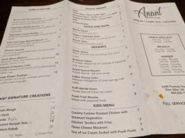 Anant Cuisine Of India menu