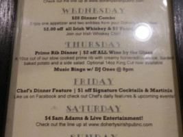 Doherty's Irish Pub menu