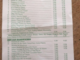 Fresh Cut Subs menu