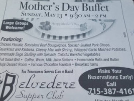 Belvedere Supper Club menu