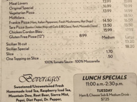 Frank’s Original Italian Pizza menu