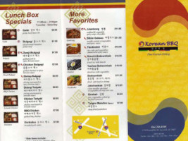 Korean Bbq menu