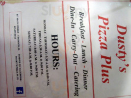 Dusty's Pizza Plus menu