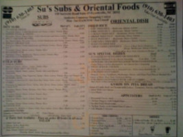 Su's Subs Oriental Food menu