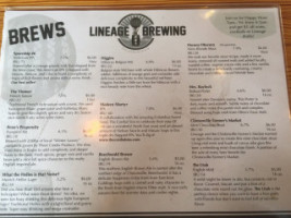 Lineage Brewing menu