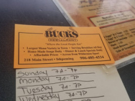 Buck's menu