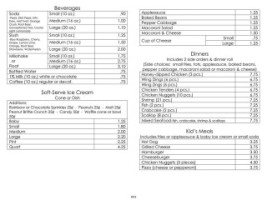 Howell's Ice Cream King menu