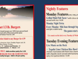 Clearwater Harbor Waterfront Restaurant Bar menu